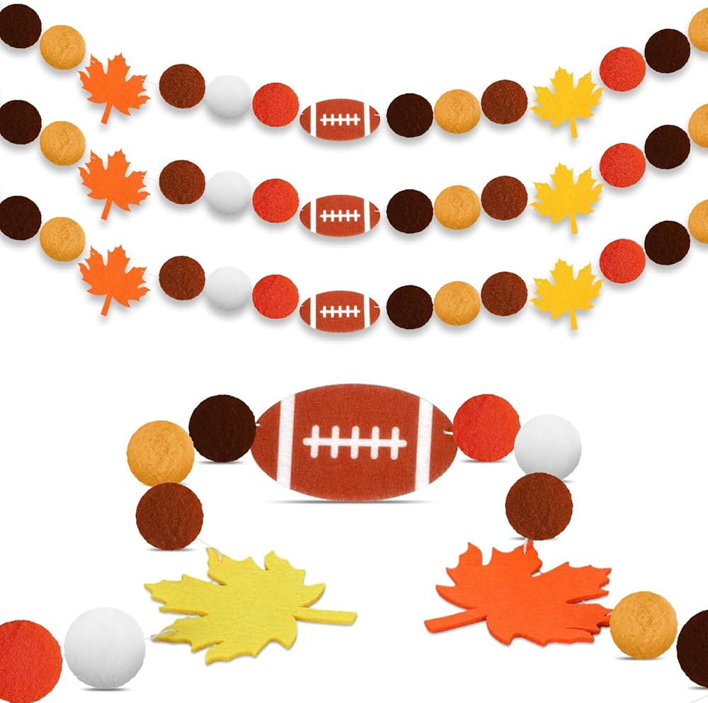 Rtteri 3pcs Autumn Football Felt Ball Garland Maple Football Pompom Garland Set Family Party Bann... | Amazon (US)