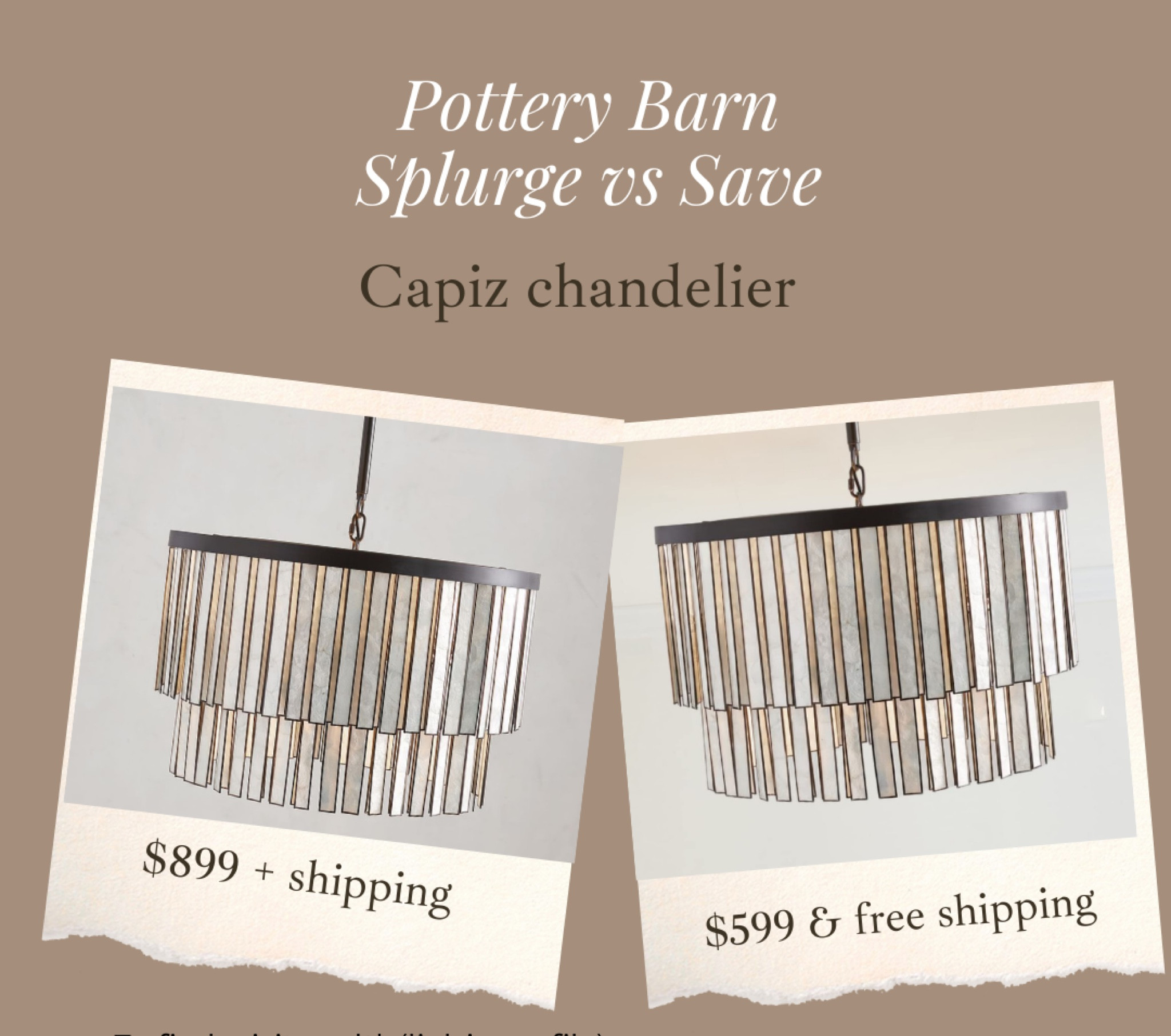 Near identical pottery barn Capiz chandelier found on amazon! The lookalike is 2” wider too! 