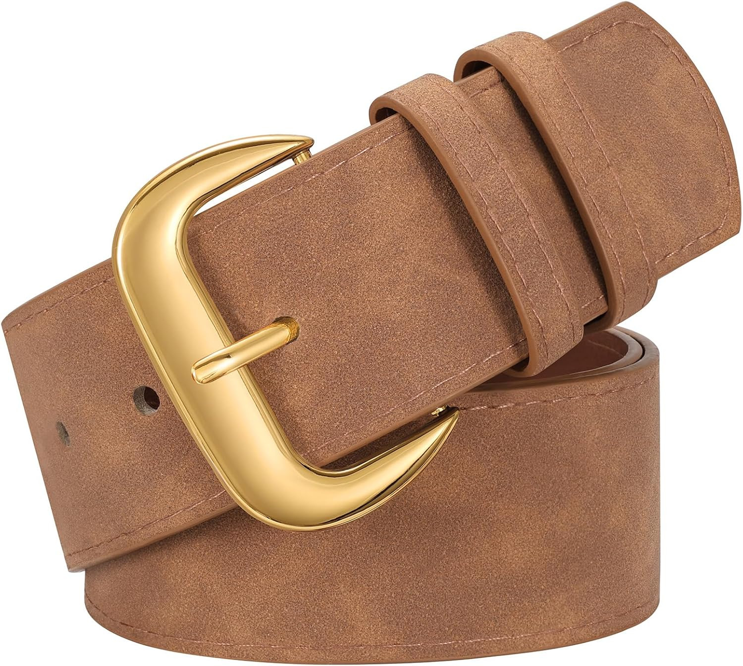 WHIPPY Wide Chunky Belt for Women Dresses Fashion Ladies Thick Suede Belt with Gold Buckle, 1.6" Wide | Amazon (US)