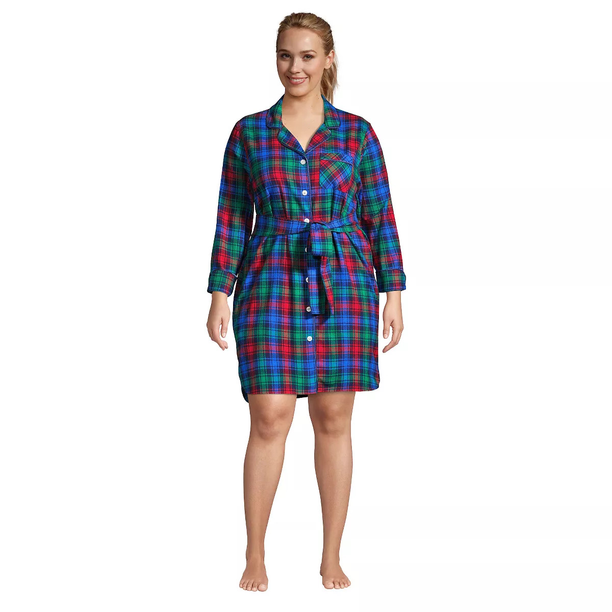 Lands' End Women's Plus Size 3/4 Sleeve Flannel Sleepshirt Nightgown | Target