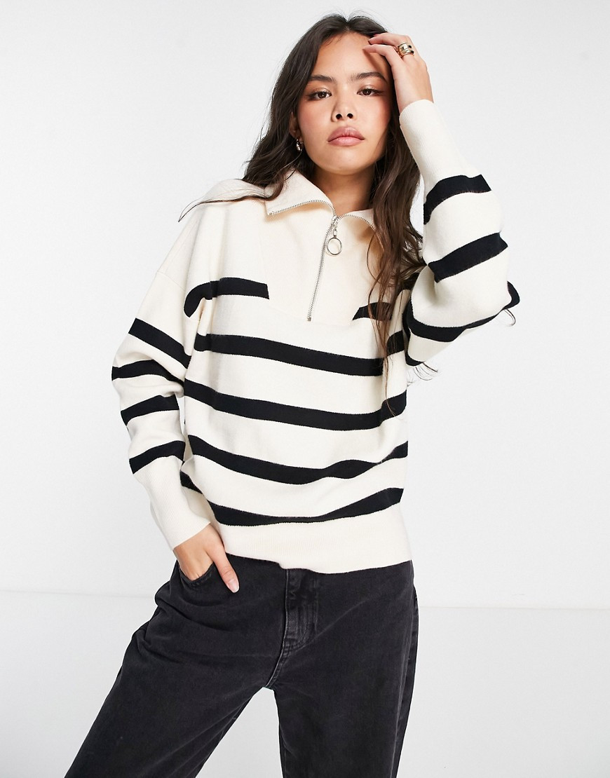 Vero Moda stripe zip through sweater in mono-Multi | ASOS (Global)