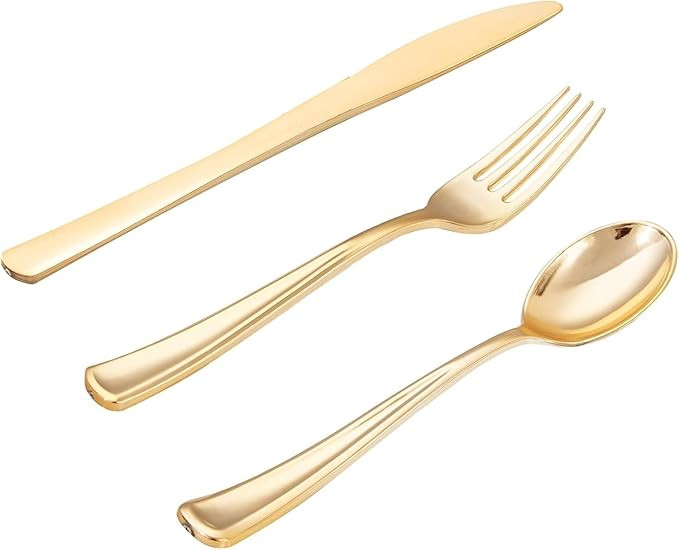 500PCS Gold Plastic Silverware Set Disposable - Gold Cutlery Set Plastic - 250Forks, 125 Spoons, ... | Amazon (US)