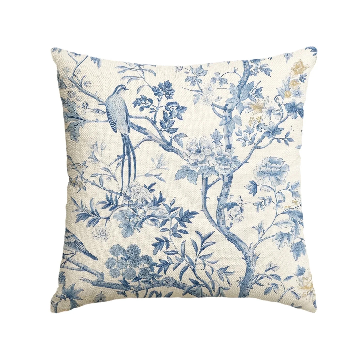 Sm:)e 18 x 18 Inch Chinoiserie Trees and Birds Blue and White Throw Pillow Cover, Outdoor Decorat... | Walmart (US)