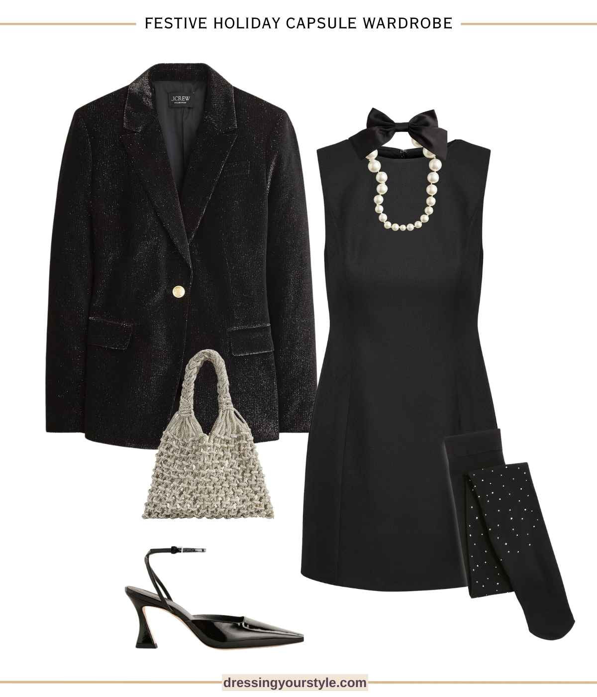All black holiday party outfit with a little black dress, sparkly blazer, slingback pumps and pearl necklace  

#LTKSeasonal #LTKParties #LTKHoliday