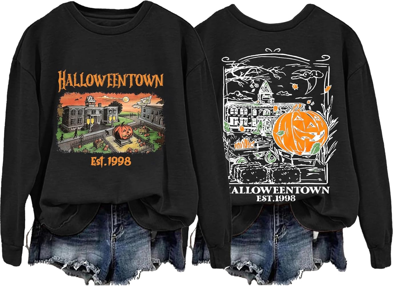 Halloween Sweatshirts Halloween University Halloween Town Pumpkin Spooky Women Graphic Fall Pullo... | Amazon (US)