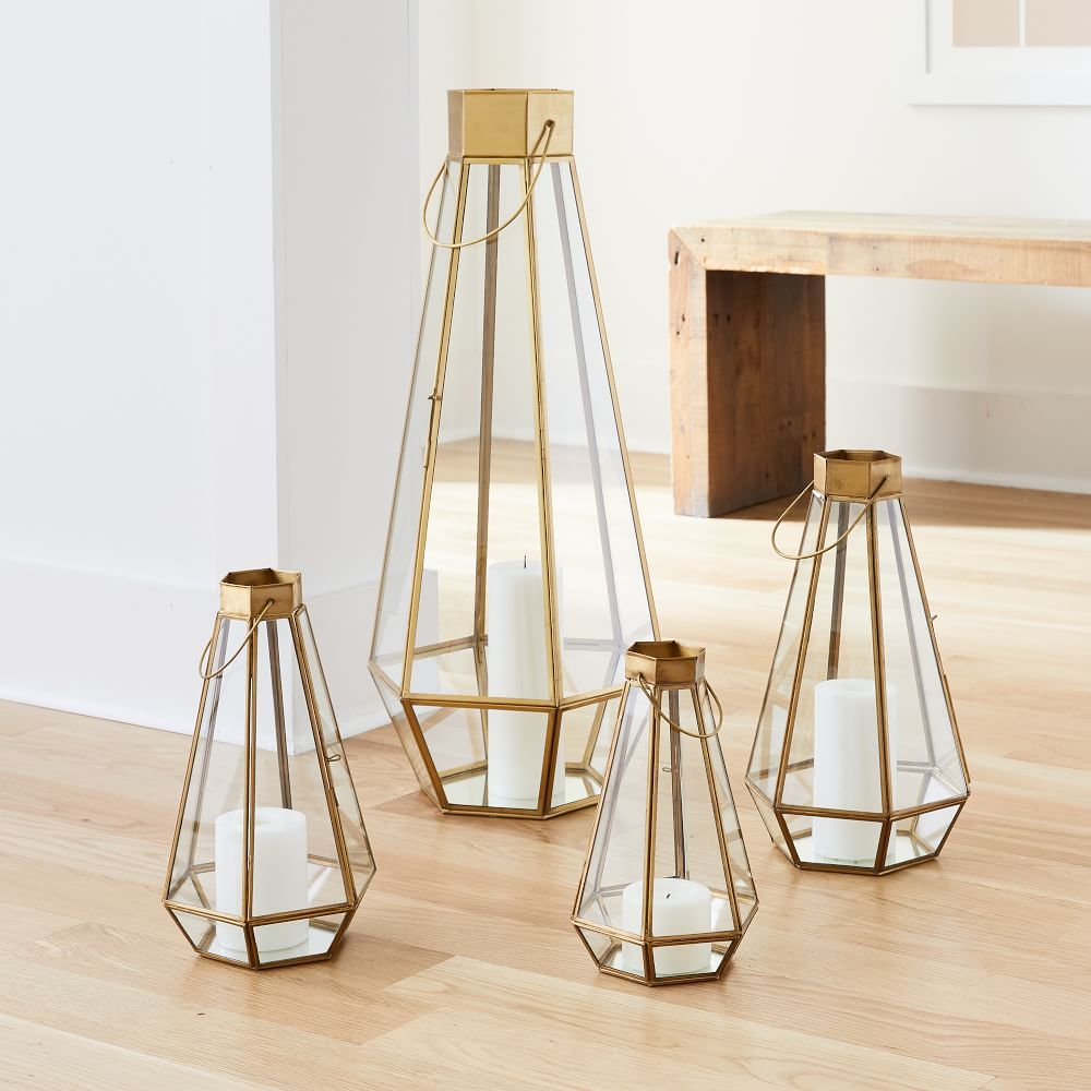 Faceted Glass & Metal Lanterns - Brass | West Elm (US)