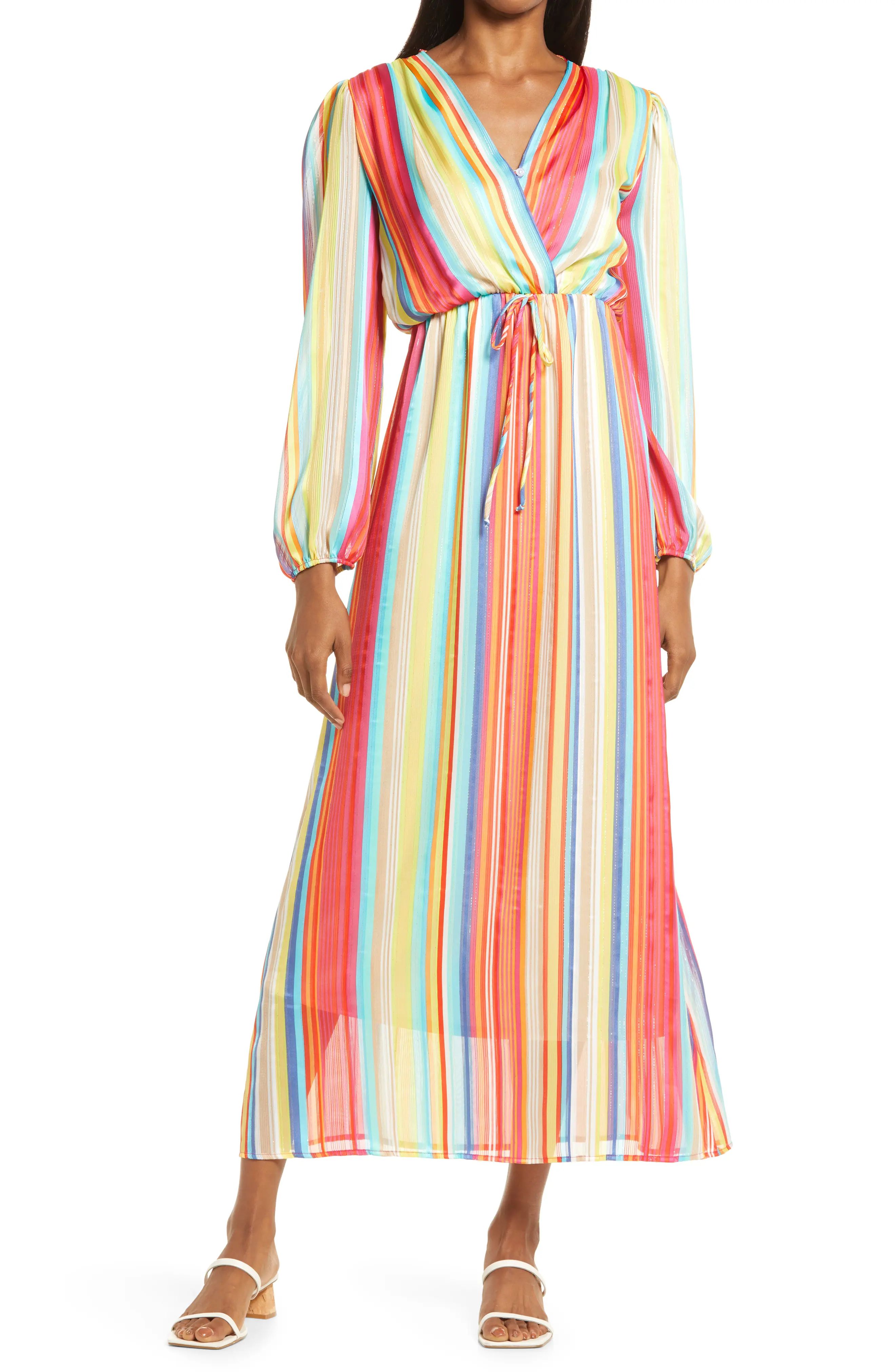 Fraiche by J Rainbow Long Sleeve Maxi Dress at Nordstrom, Size X-Large | Nordstrom