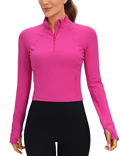 CRZ YOGA Women's Butterluxe Long Sleeve Workout Shirts Half Quarter Zip Sweatshirt Athletic Crop Top Collared Fall Shirt Hibiscus Purple Medium | Amazon (US)
