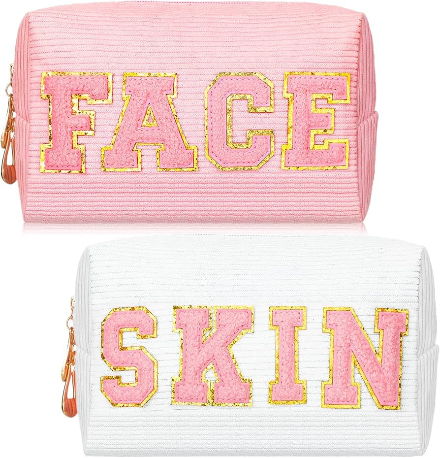 2 Pieces Preppy Patch Small Cosmetic Bag Smile Waterproof Makeup Bag Toiletry Bag Rainbow Makeup ... | Amazon (US)