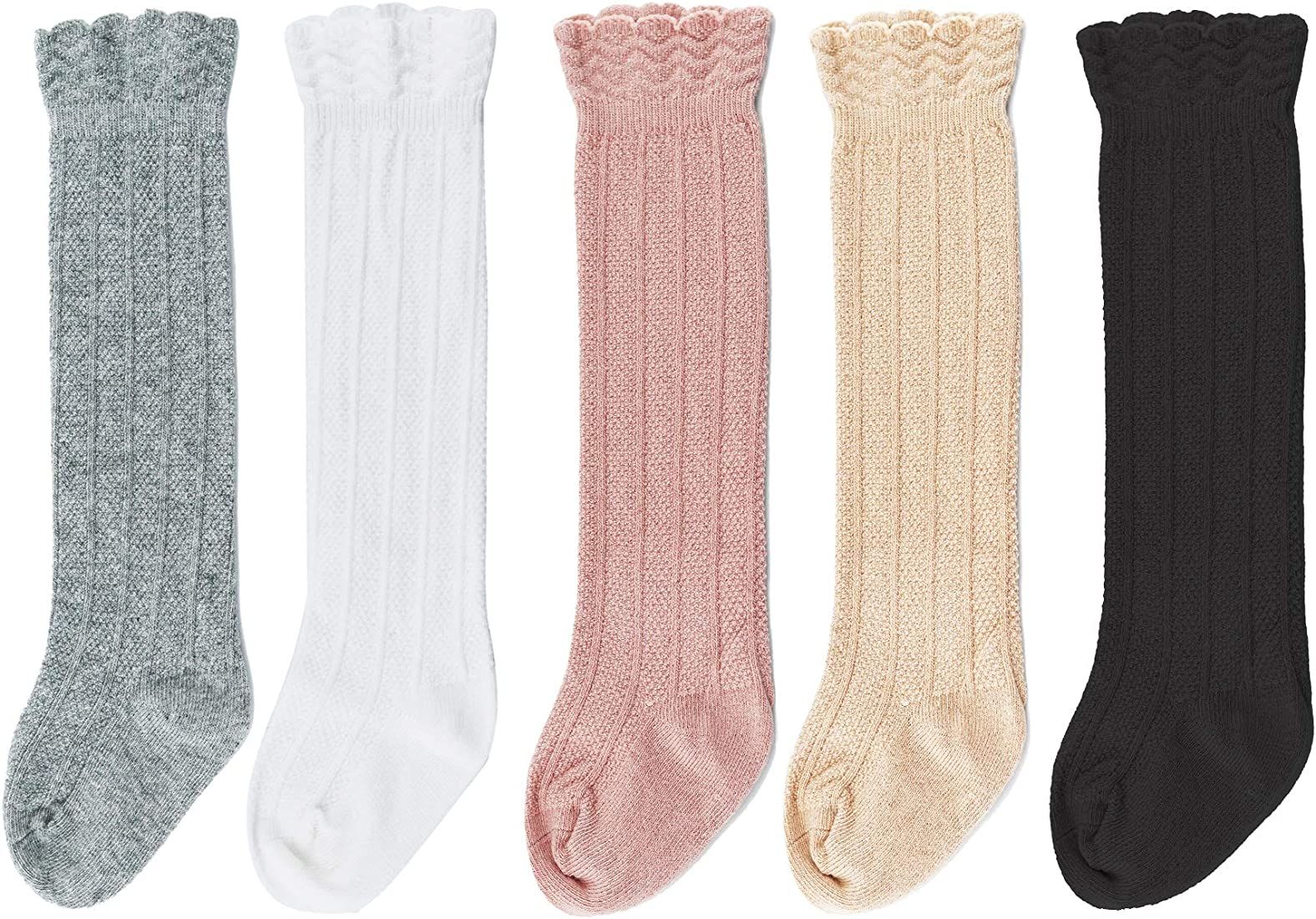 Bestjybt Baby Girls Boys Knee High Socks Cotton Newborn Infants Toddlers Cable Knit Tube Ruffled Sto | Amazon (US)