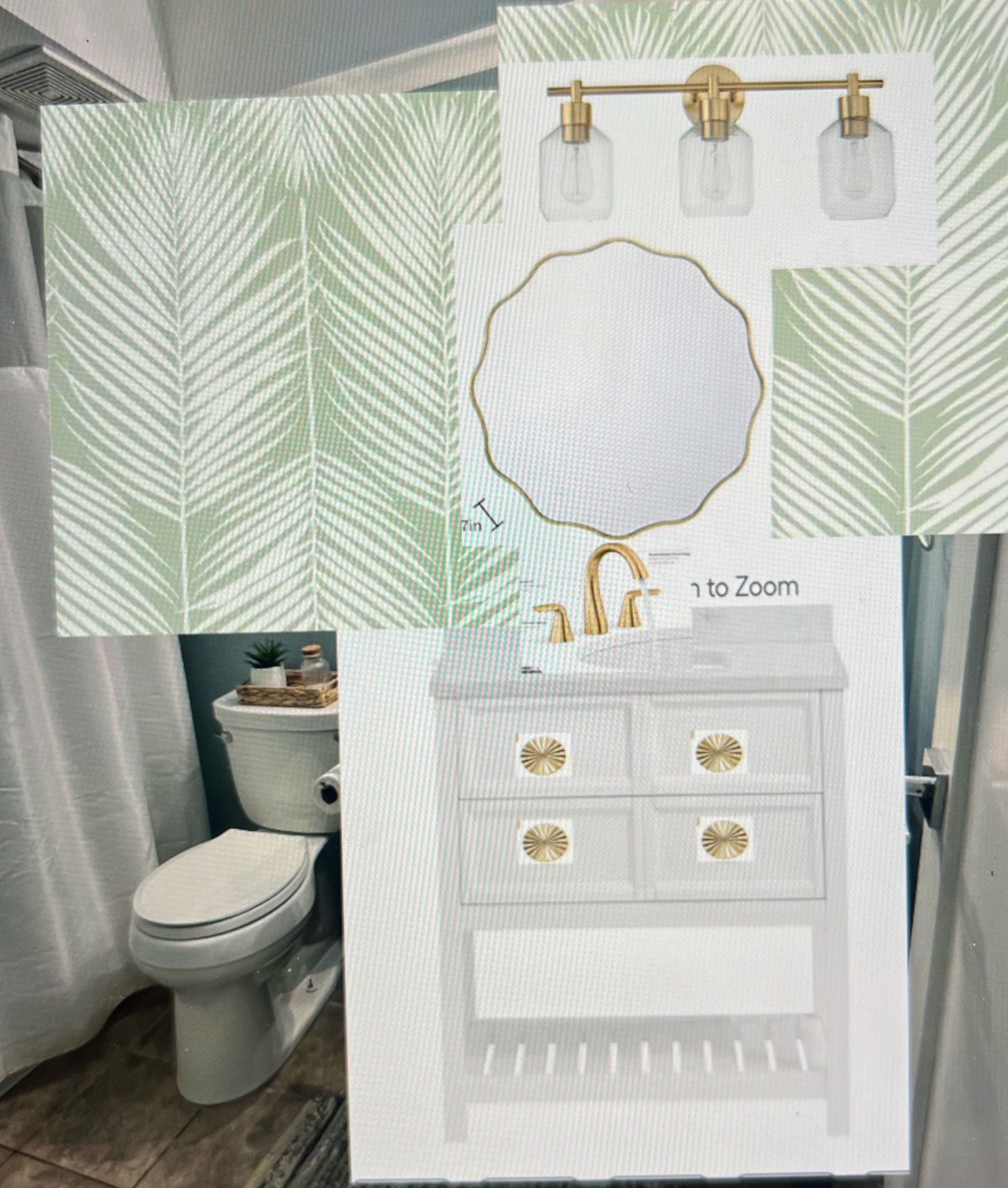 Bathroom refresh, white vanity, gold accessories, sage green wallpaper 

#LTKhome