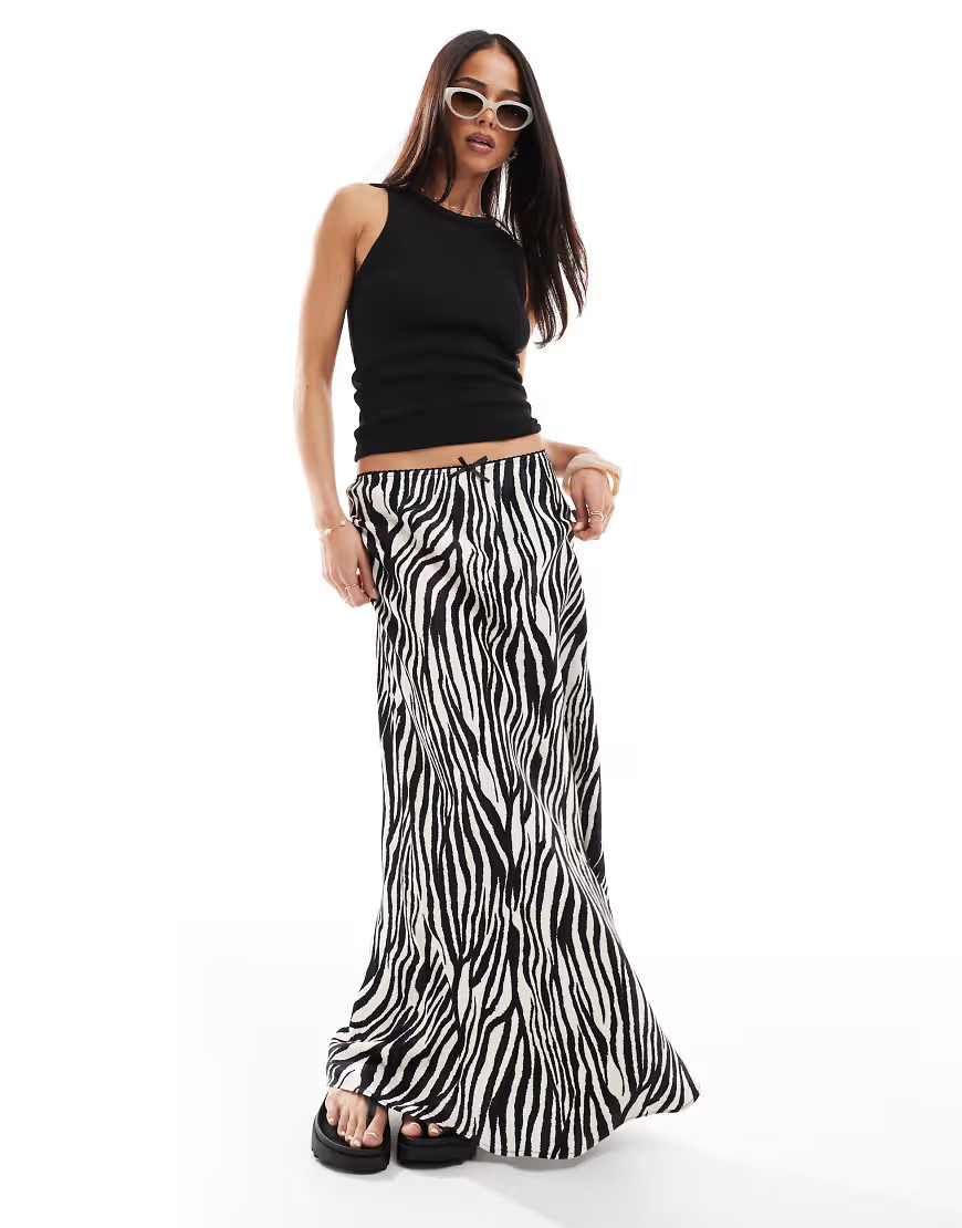 Miss Selfridge satin bias cut maxi skirt in zebra-Multi | ASOS (Global)