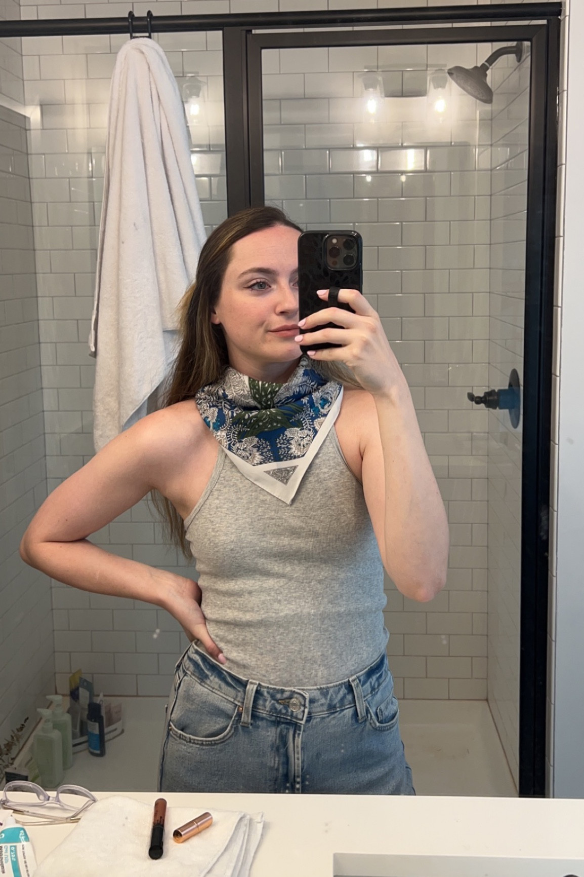 Add a fun accessory to a plain tank + jeans for a fun, elevated look! 🥰✨ tank is TTS and ON SALE for under $12!!! The scarf is also on sale and the perfect accessory to transition into fall! Wear it as a hair tie, a top, a belt, or throw it on your bag to add a pop of pattern + color to your style!

#LTKFind #LTKstyletip #LTKsalealert