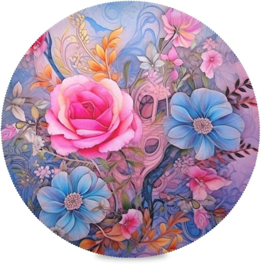 Blue and Pink Flower Round Placemats 15.4in,Washable Heat Resistant Table Mats for Dining Tables ... | Amazon (US)