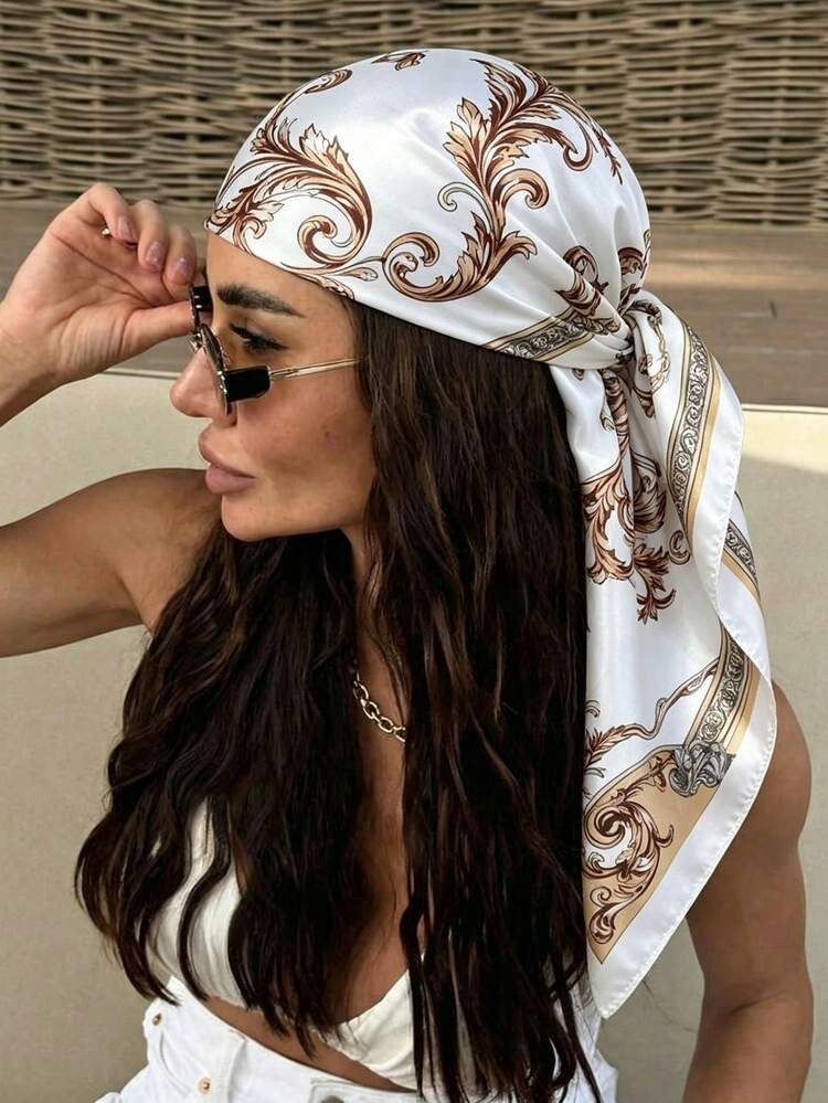 1PC Women's Paisley Printed Bandana Square Towel, Large Satin Square Silk Feeling Hair Scarf Wrap... | SHEIN