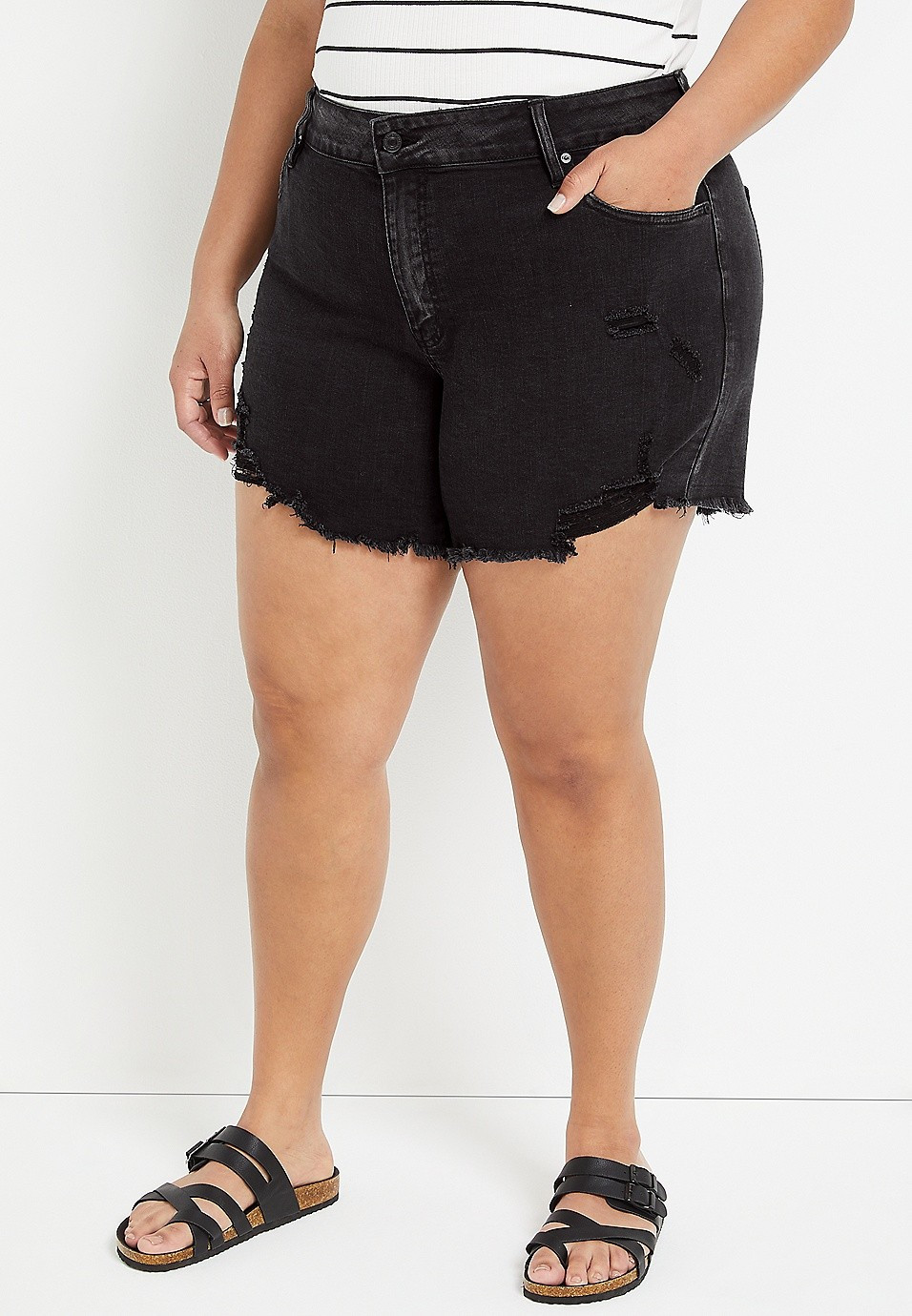 Plus Size KanCan™ High Rise Black Ripped 6in Short | Maurices
