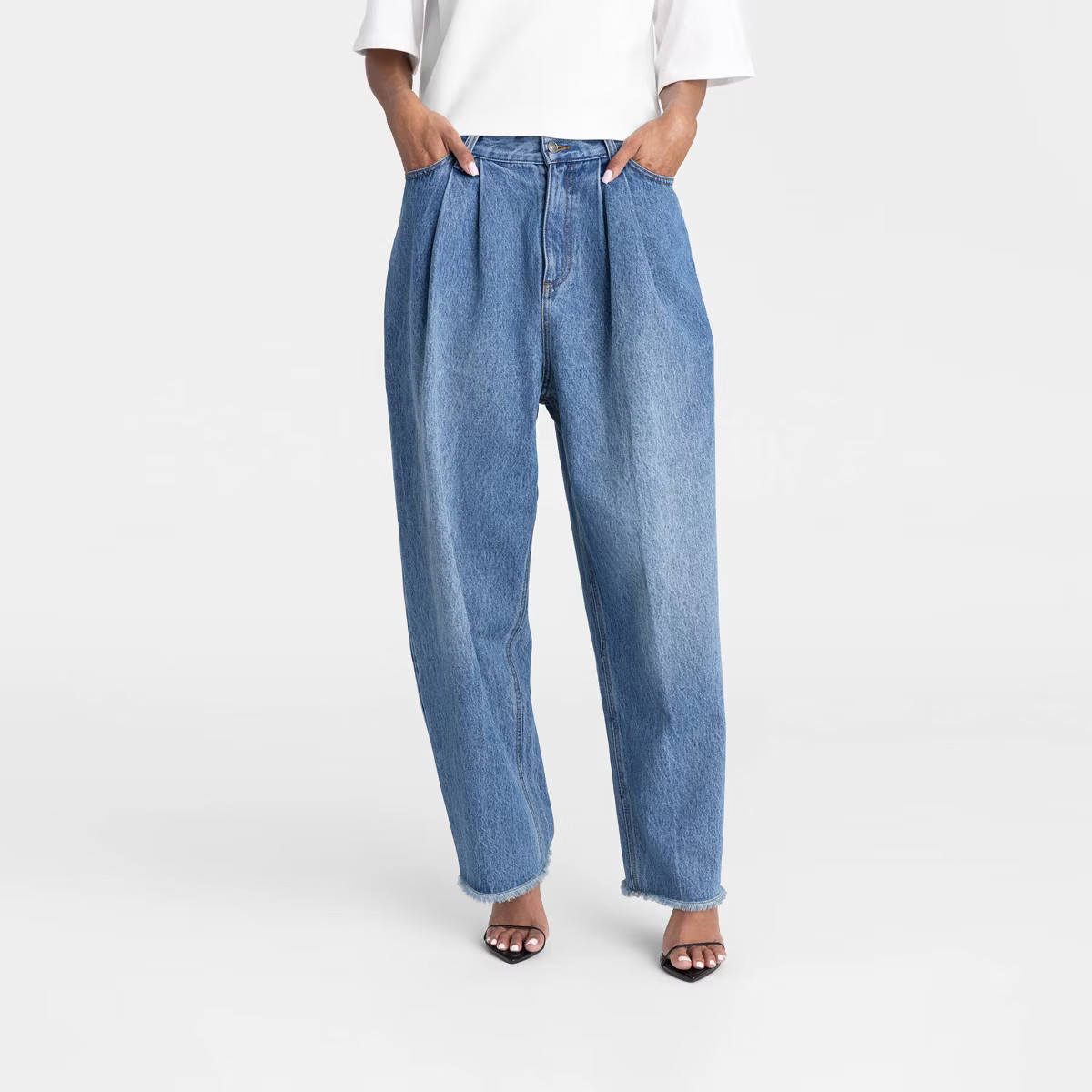 KBB by KAHLANA Women's High-Rise Barrel Leg 'The Devin Jean' - Medium Wash | Target