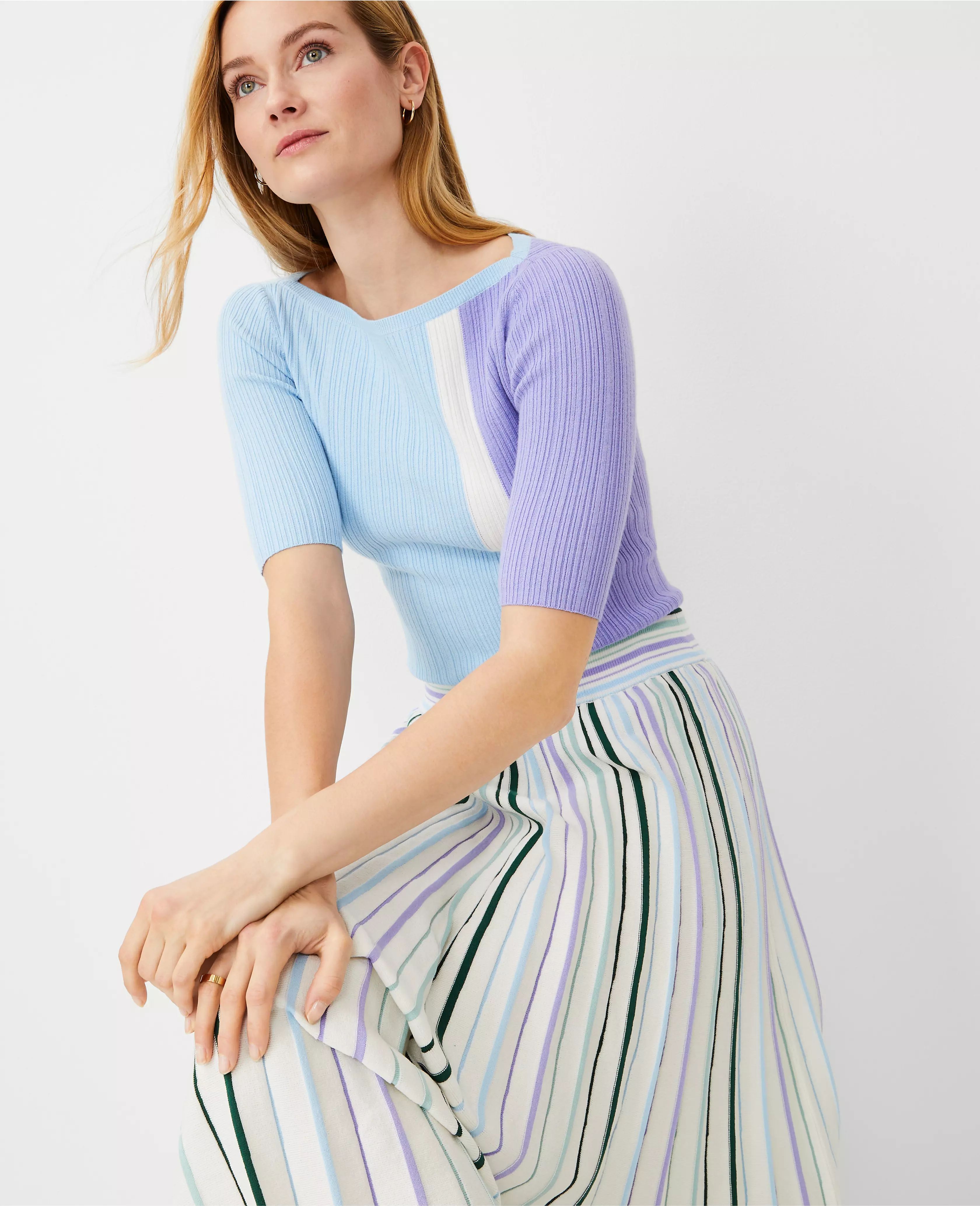 Colorblock Elbow Sleeve Sweater | Ann Taylor (US)