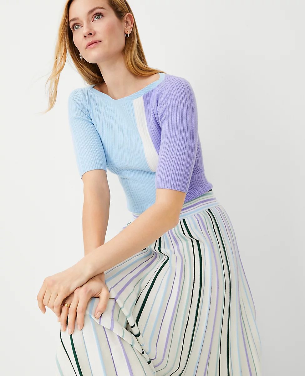 Colorblock Elbow Sleeve Sweater | Ann Taylor (US)