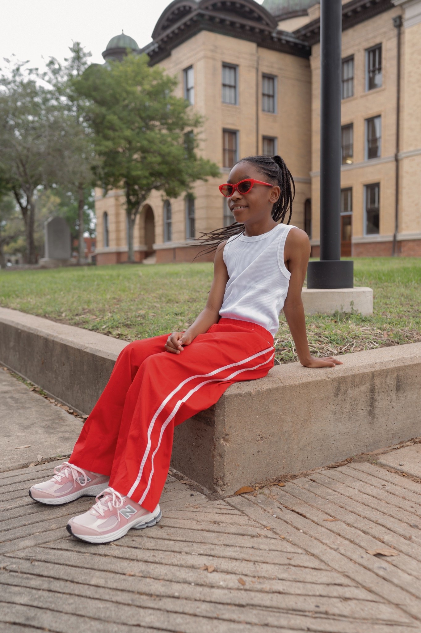 Girls pink new balance sneakers and red active jogging pantss

#LTKActive #LTKKids #LTKShoeCrush