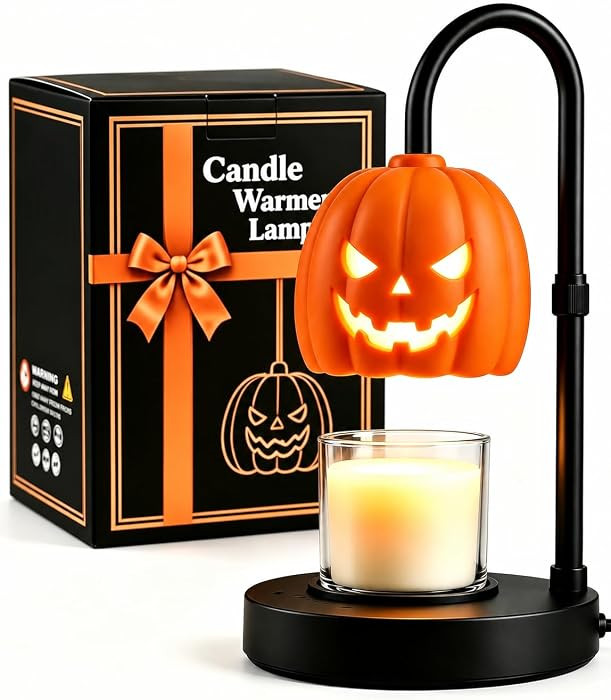 Pumpkin Halloween Candle Warmer Lamp,Spooky Gothic Home Decor with Timer & Dimmer,Adjustable Heig... | Amazon (US)