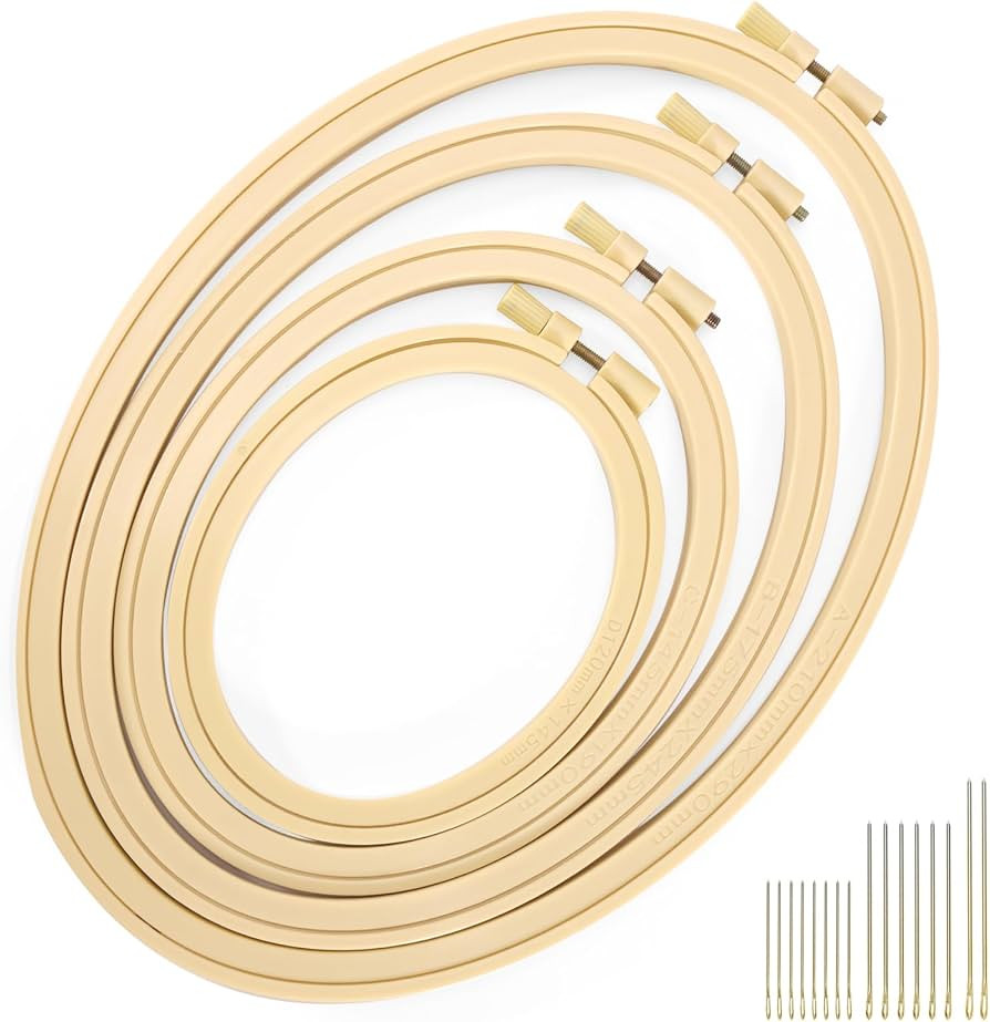 XEmbro 4 Pieces Embroidery Hoop Plastic Oval Embroidery Hoop Set, Circle Cross Stitch Hoop Ring w... | Amazon (US)