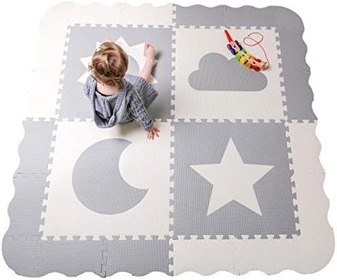 Amazon.com: Baby Play Mat Tiles - 61" x 61" Extra Large, Non Toxic Foam Baby Floor Mat - Grey & W... | Amazon (US)