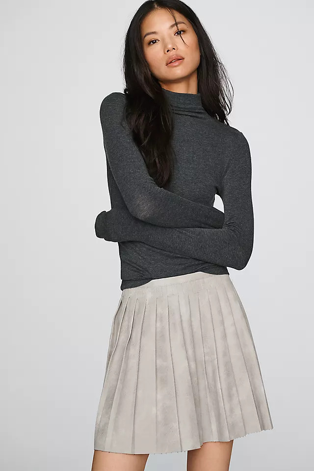 By Anthropologie Faux-Leather Pleated Mini Skirt | Anthropologie (US)