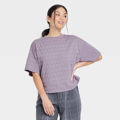 Women's Bell Short Sleeve Quilted Boxy T-Shirt - A New Day™ Purple S | Target