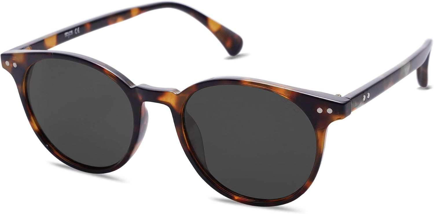 SOJOS Small Round Classic Polarized Sunglasses for Women Men Vintage Style UV400 Lens MAY SJ2113, Tortoise/Grey | Amazon (US)