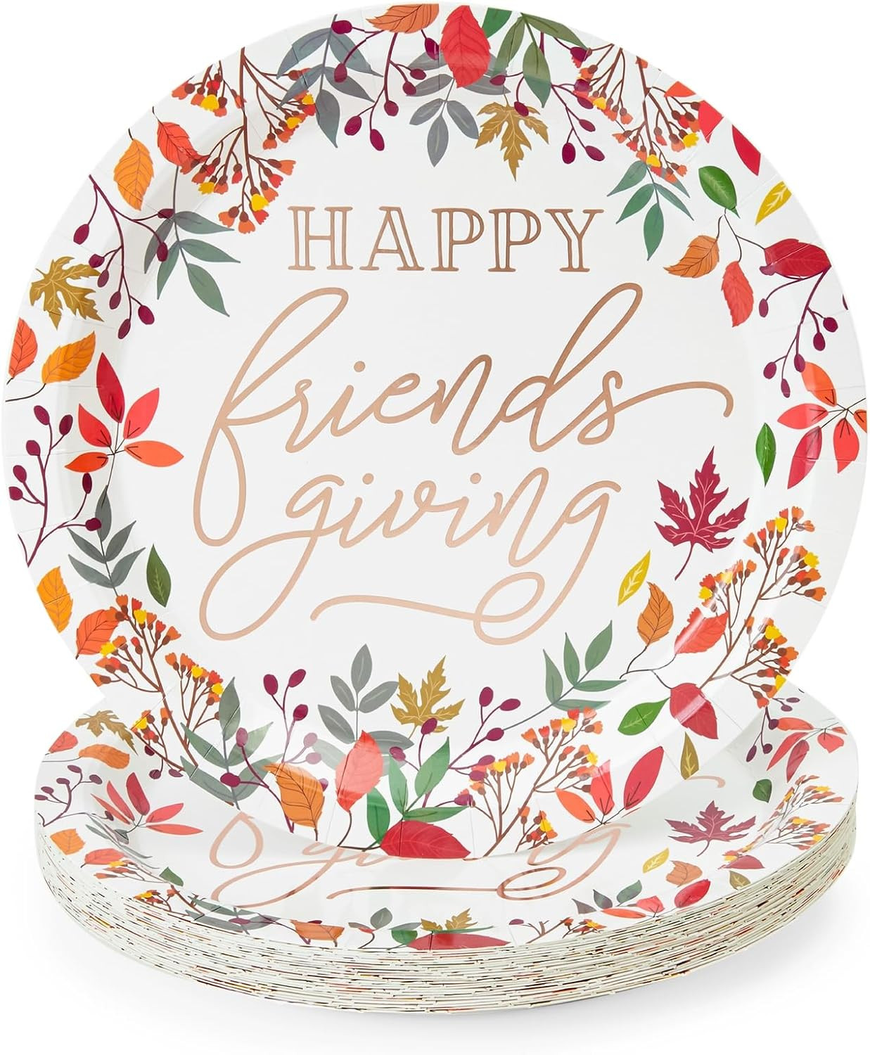 Sparkle and Bash 24 Pack Large Friendsgiving Paper Plates with Fall Leaves, Rose Gold Foil (10 In... | Amazon (US)