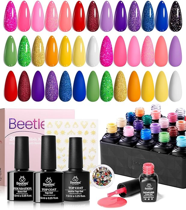 Beetles Gel Nail Polish Set - 20 Colors Pink White Black Yellow Red Glitter UV Led Gel Polish Kit... | Amazon (US)