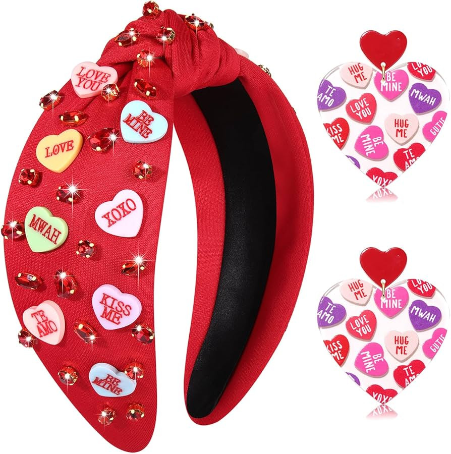 JERTOCLE Valentine’s Day Gift for Her Red Pink Heart Knotted Headband XOXO BE MINE Acrylic Hear... | Amazon (US)