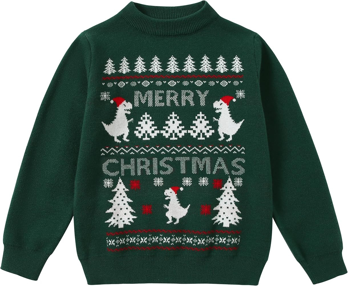 Toddler Baby Boys Sweater Christmas Knitted Red Green Pullover Sweatshirt Long Sleeve Crew Neck T... | Amazon (US)