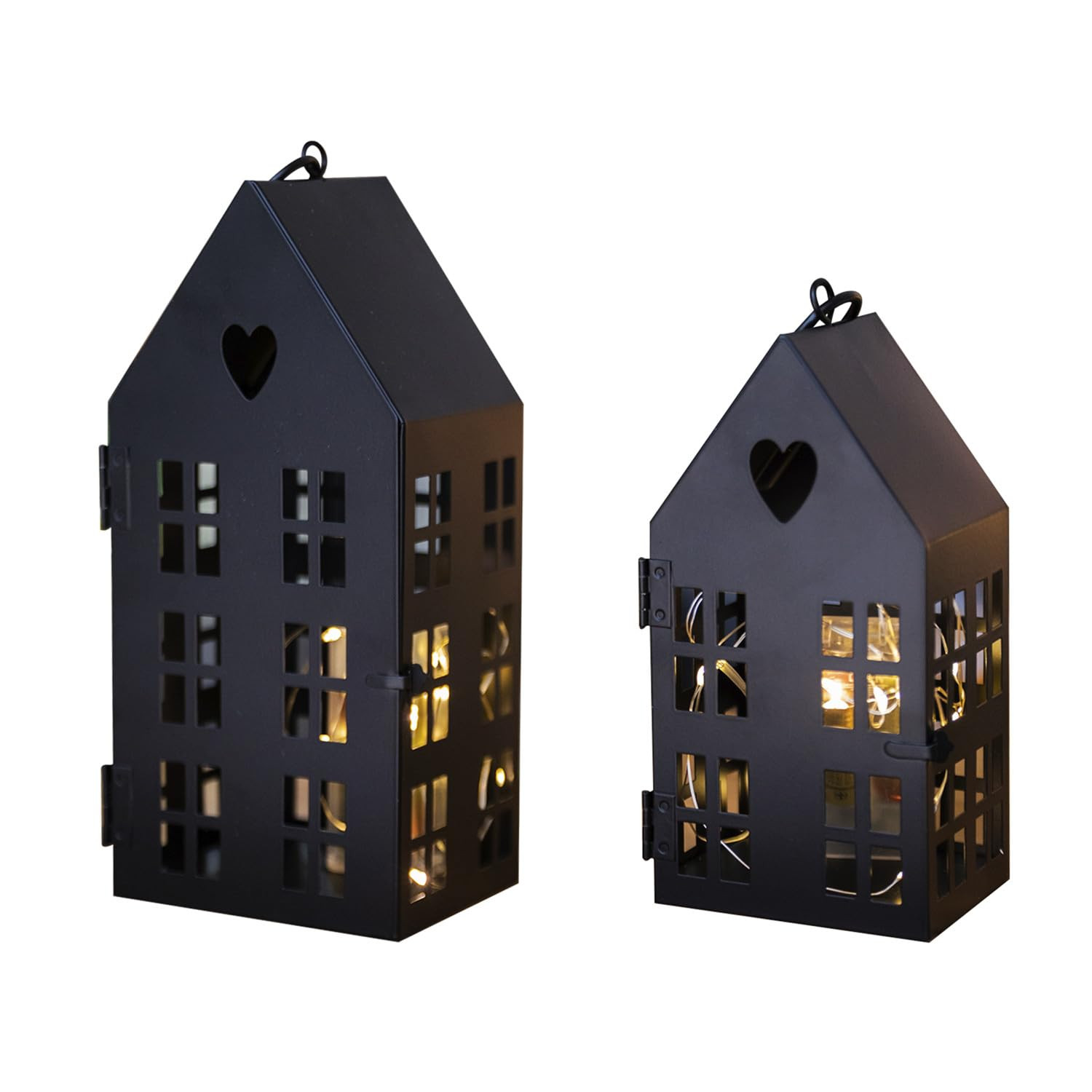 HPC Decor Modern Farmhouse Lantern Decorative- Metal House Candle Lanterns w/Timer String & LED Tealight- Vintage Lantern Decor for Halloween, Christmas, Home Decor, Tabletop, Fireplace Shelf Decor | Amazon (US)