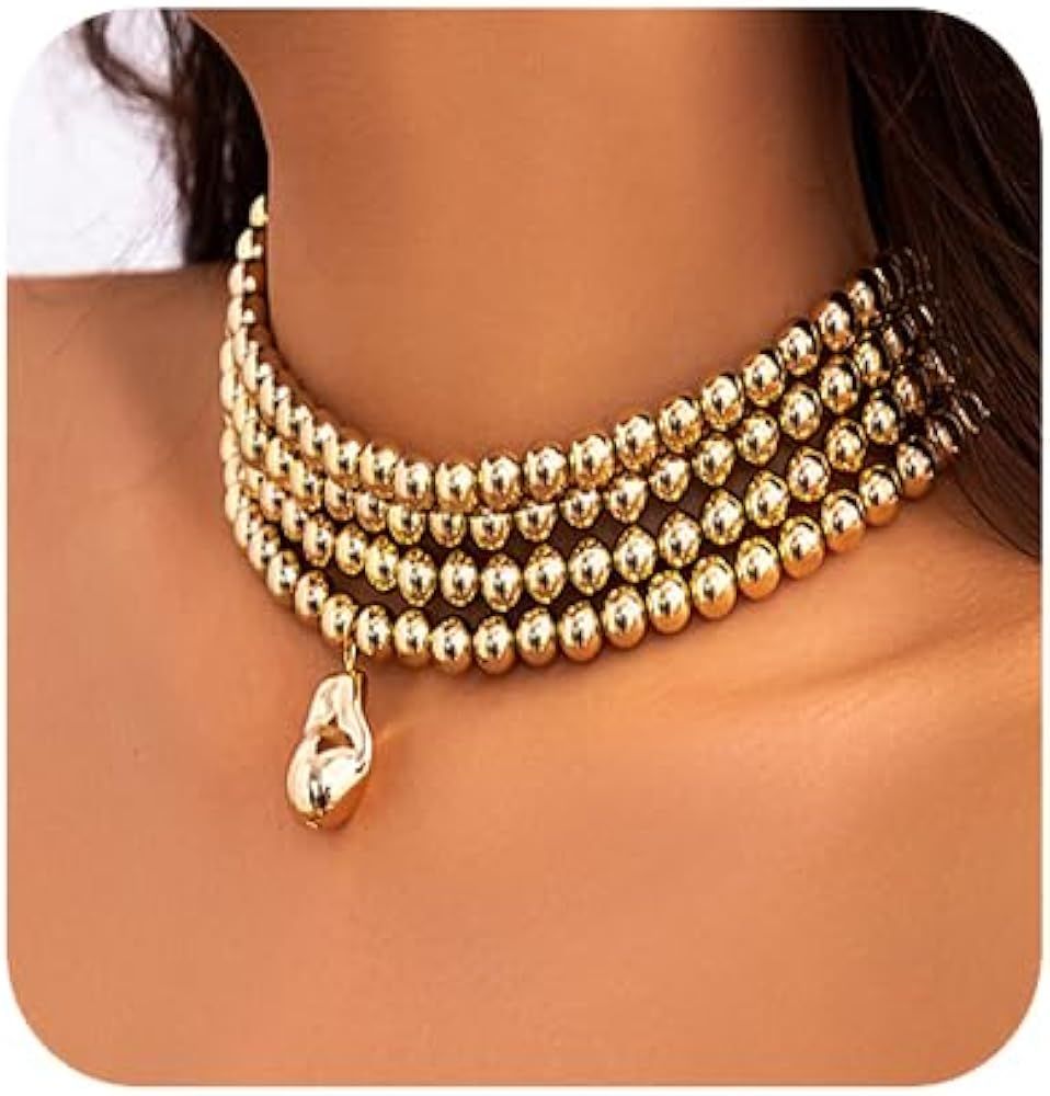 fxmimior 4 Tier Boho Women Multilayer 1920s Necklace Chunky Dainty Beads Layered Choker Necklaces... | Amazon (US)