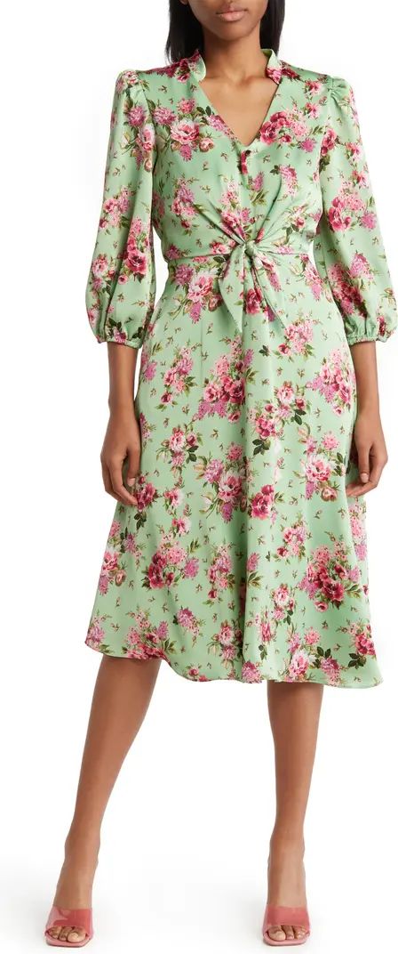 Floral Print Tie Front Long Sleeve Dress | Nordstrom Rack