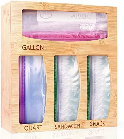 Premium Bamboo Food Storage Bag Holder, Storage Organizer Ziplock Bag, Bamboo Storage Dispenser f... | Amazon (US)