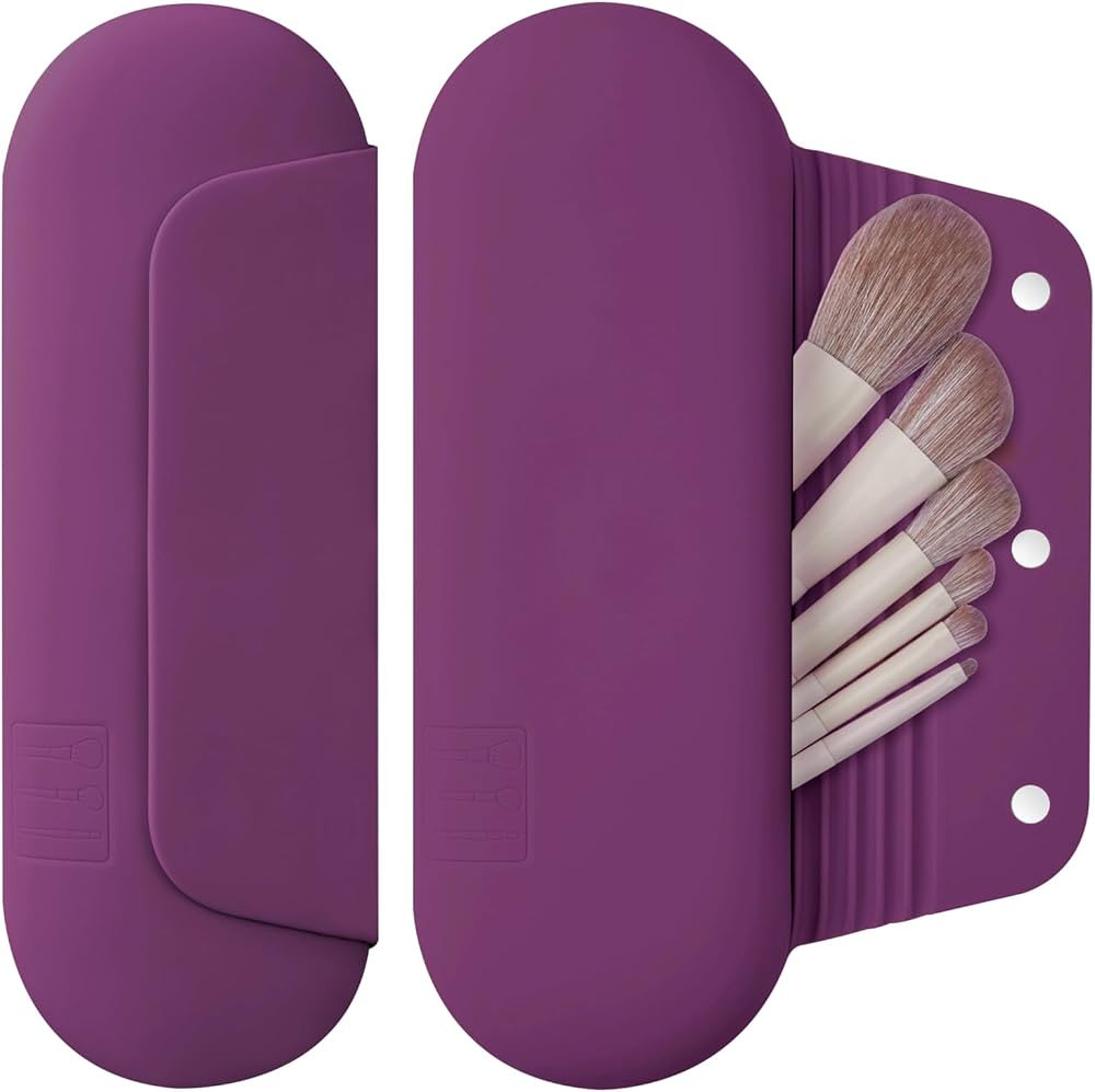 Silicone Makeup Brush Holder Travel Cosmetic Bag：Soft Portable Cosmetic Face Brushes Holder wit... | Amazon (US)