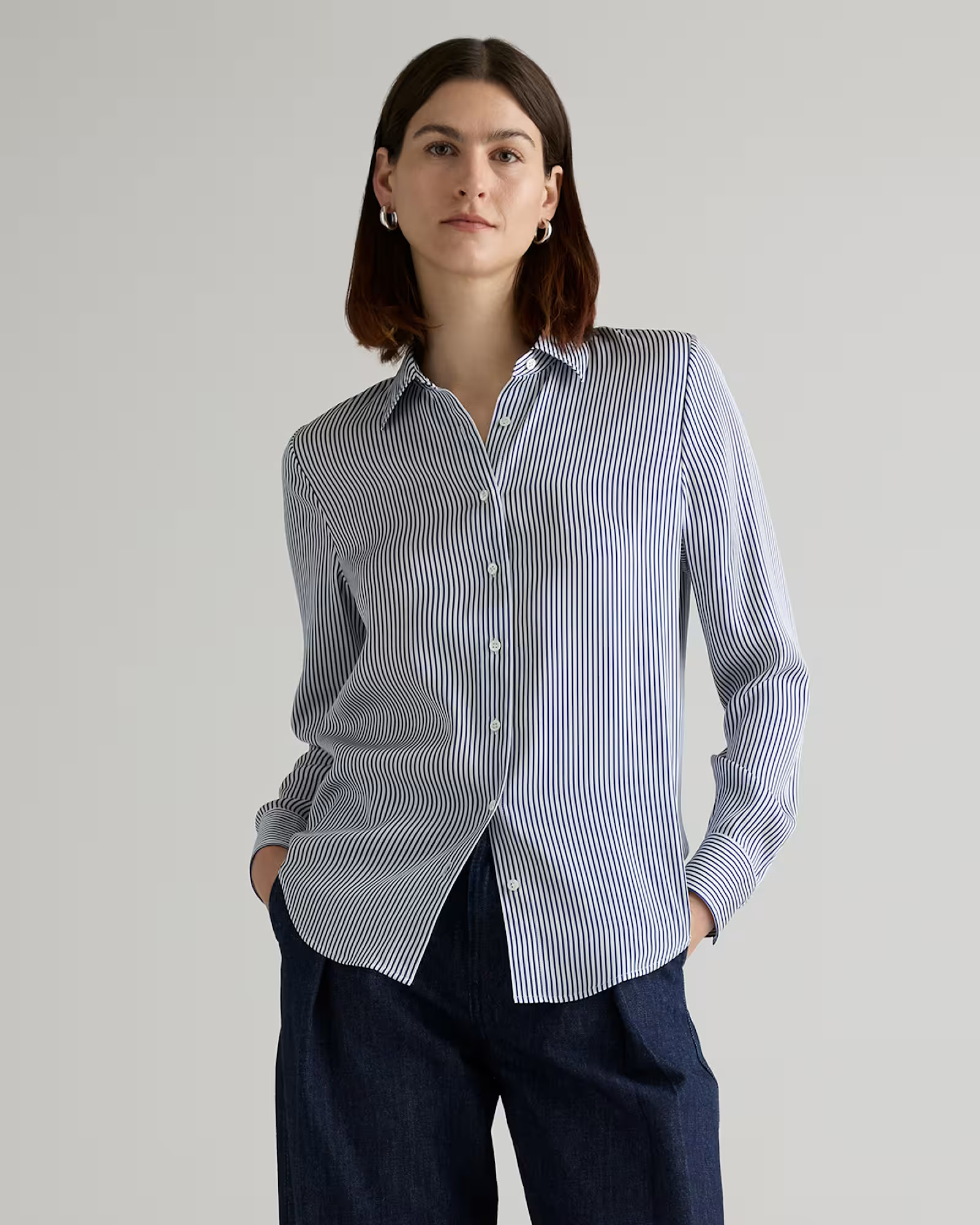 Washable Stretch Silk Blouse in Evie Stripe | Quince