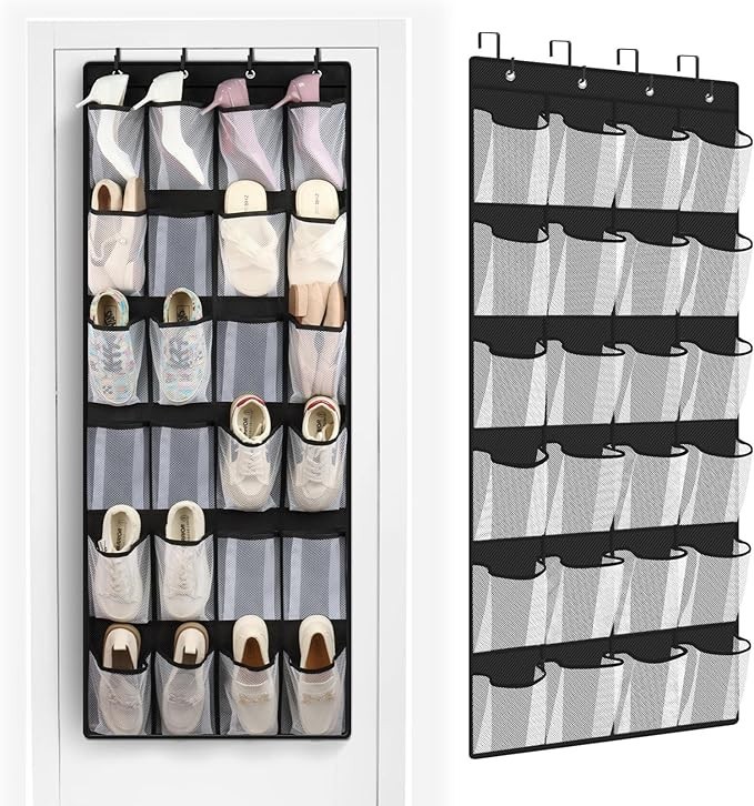FENTEC 24 Large Pockets Over Door Shoe Organizer, Mesh Hanging Shoe Organizer for Closet Mesh Clo... | Amazon (US)
