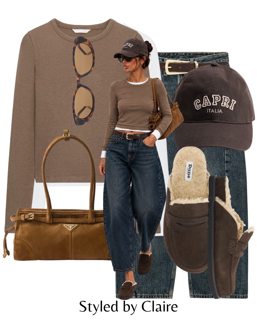 TRANSITIONAL STYLING🍂
Tags: Zara taupe brown layering long sleeve top barrel jeans dark denim wash Prada suede bag dune London shearling mules loafers Birkenstock cap sunglasses belt fashion cool girl inspo outfit ideas capsule wardrobe elevated basics city break

#LTKstyletip #LTKautumn #LTKjeans