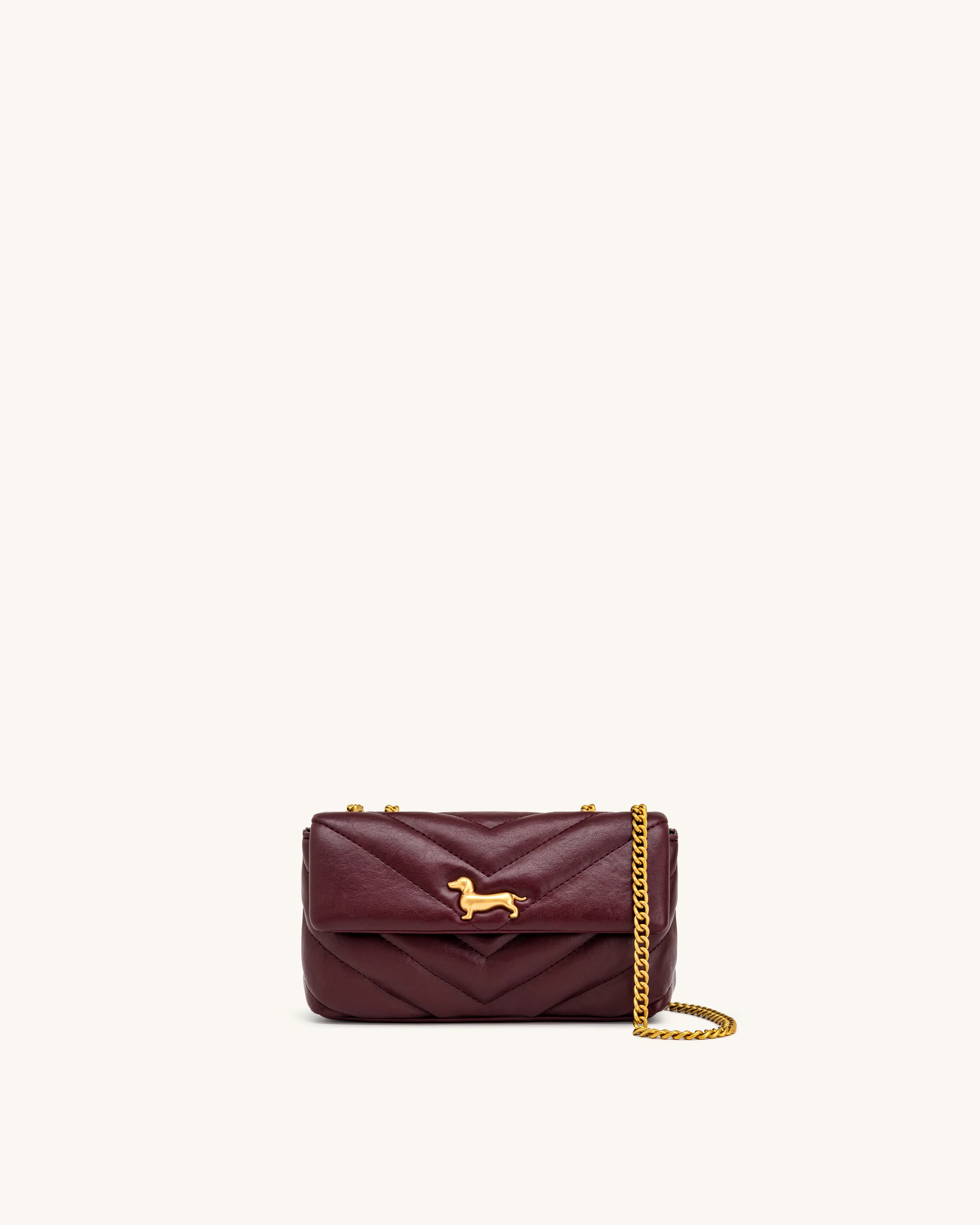 Riley Dachshund Quilted Flap Shoulder Bag - Deep Burgundy | JW PEI US