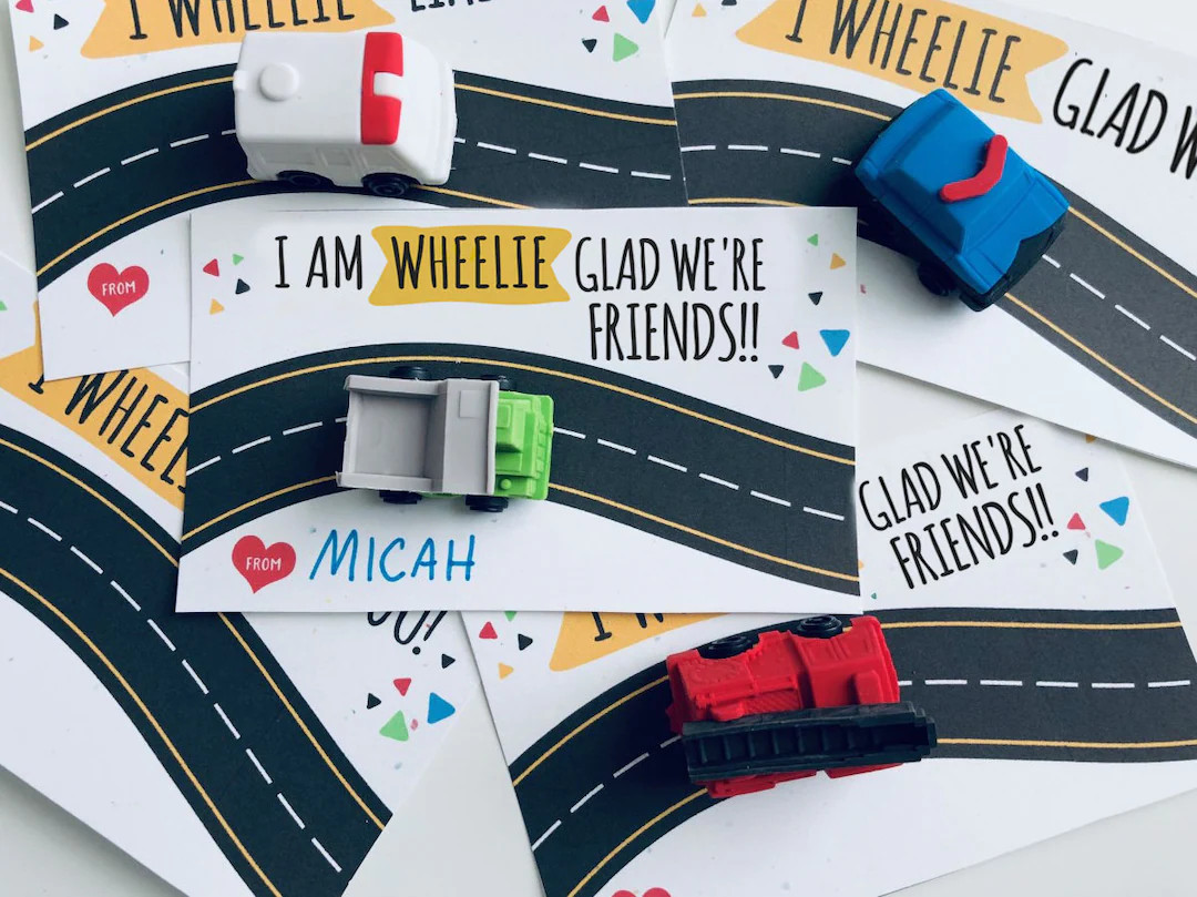 Kids Valentine, Kid Valentine Cards, I Am Wheelie Glad We're Friends Valentine, Car Valentine, Va... | Etsy (US)