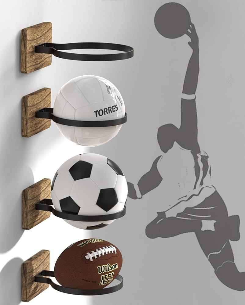 Wall Mount Basketball Holder, Ball Storage Holders Display Rack for Autograph Basketball, Footbal... | Amazon (US)