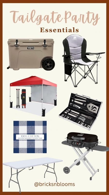 Hosting a tailgate party? Grab these tailgating party essentials!

Cornhole, popup tent, portable grill, camping chairs, grill tools set, tablecloth, compostable plates, utensils and cups, cooler, portable folding table

#LTKmens #LTKSeasonal #LTKhome