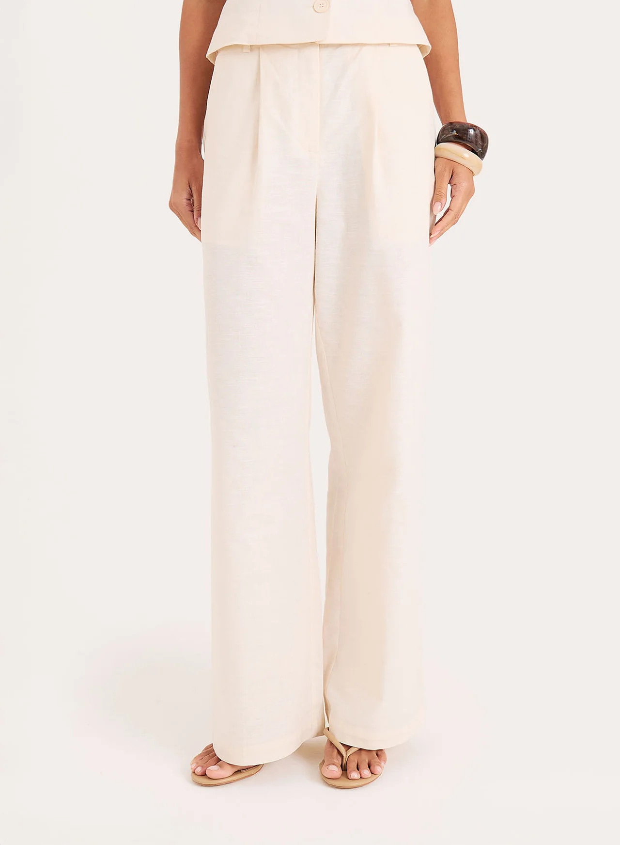 Women's Cream Linen Blend Wide Leg Trousers | Miriam | 4th & Reckless | 4th & Reckless