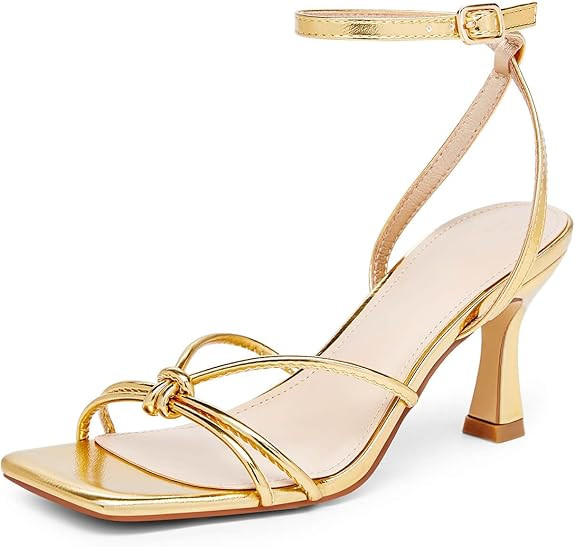 LAICIGO Women's Square Open Toe Heeled Sandals Stiletto Kitten Heel Ankle Buckle Strap Slingback ... | Amazon (US)