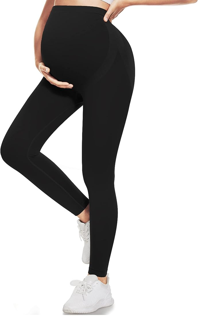 Purplepig Maternity Leggings Over The Belly Non-See-Through Butt Lift Soft Pregnancy Workout Pant... | Amazon (US)