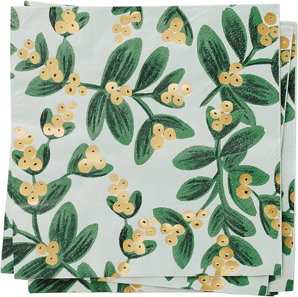 RIFLE PAPER CO. Mistletoe Cocktail Napkin, Set of 20, Disposable Hand Napkins for Christmas and H... | Amazon (US)